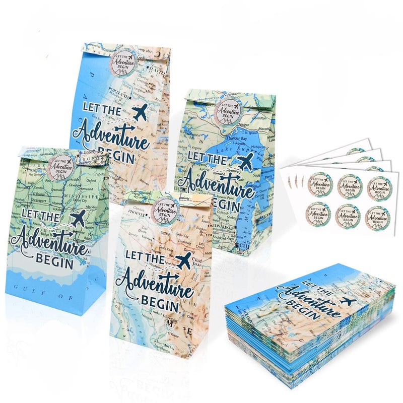 Yaaaaasss! Adventure Party Favor Bags - 24 Pack Let the Adventure Begin, Awaits Travel Farewell Treat Bags - Themed for Birthday & Baby Showers - Image 1